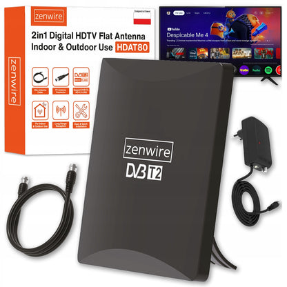 Antenna for Terrestrial TV DVB-T2 HEVC 2w1 External Indoor 4K Zenwire HDAT80