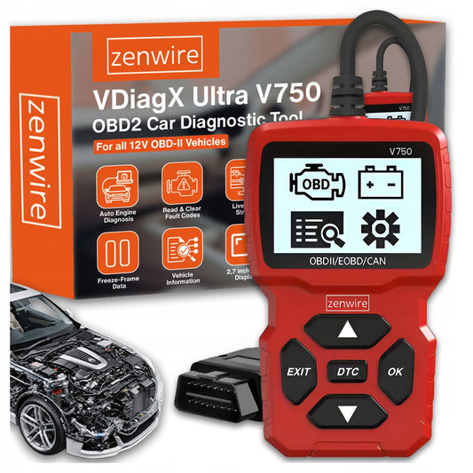 diagnostic scanner OBD2/EOBD CAN with LCD display 2,7”, reading VIN, clearing errors in Live Data zenwire VDiagX V750