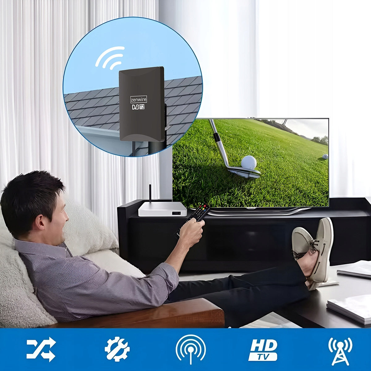 Antenna for Terrestrial TV DVB-T2 HEVC 2w1 External Indoor 4K Zenwire HDAT80