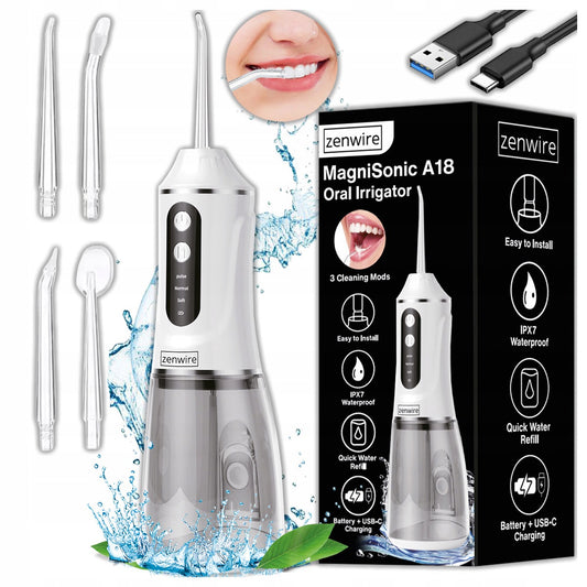 Water Flosser Tooth BEZPRZEWODOWY Podróżny Dental Oral 390ml USB Zenwire A18