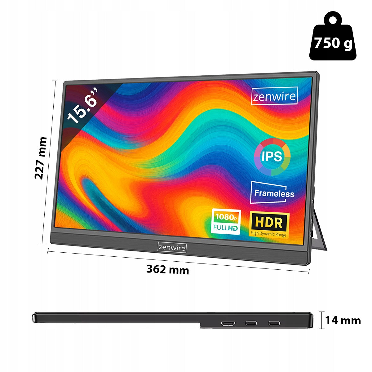 M9P USB-C Full HD 1920x1080 IPS HDR HDMI Portable monitor for Portable for Computer 15,6 palca