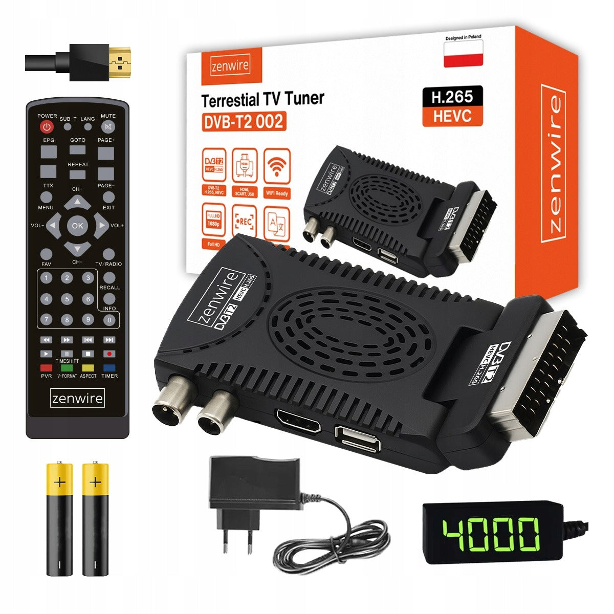 TV Tuner Decoder Satelitarny DVB-T2 HEVC H.265 WiFi Terrestrial TV Stick Zenwire DVB-T2 Zenwire 002