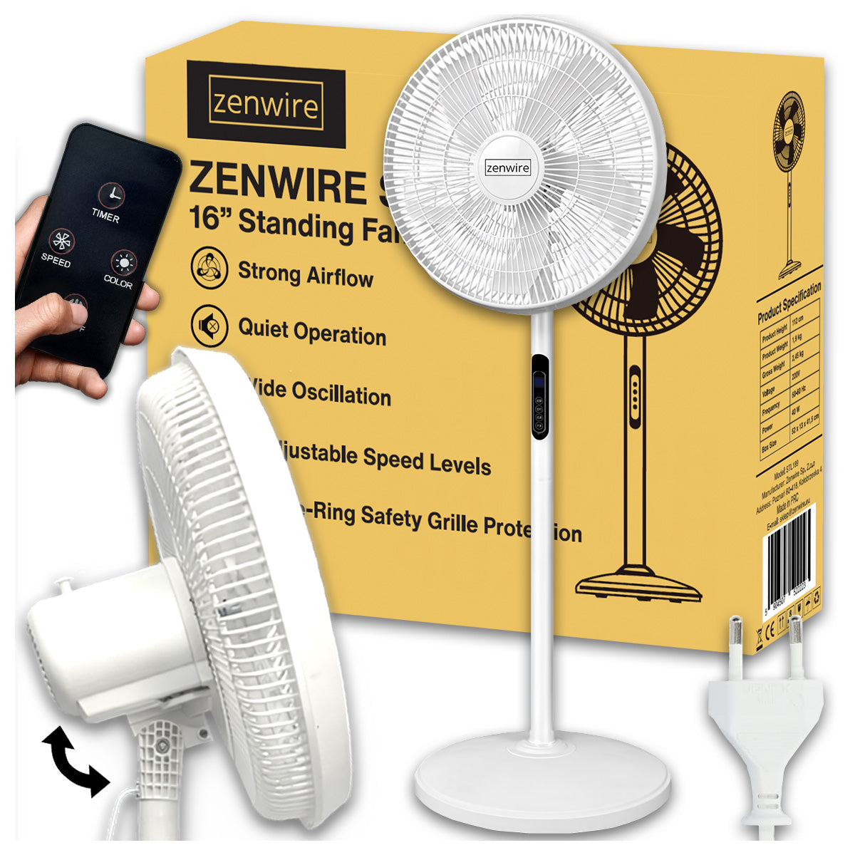 Fan Fan Standing Standing Standing Domowy POKOJOWY Remote Control TIMER Zenwire STL189