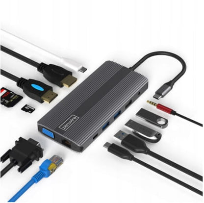 Adapter HUB 12w1 USB-C HDMI/VGA/DP/USB/Jack/SD/LAN for MacBook Pro Air M1