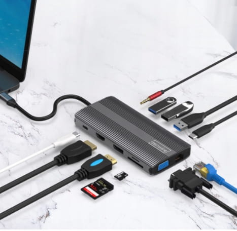 Adapter HUB 12w1 USB-C HDMI/VGA/DP/USB/Jack/SD/LAN for MacBook Pro Air M1