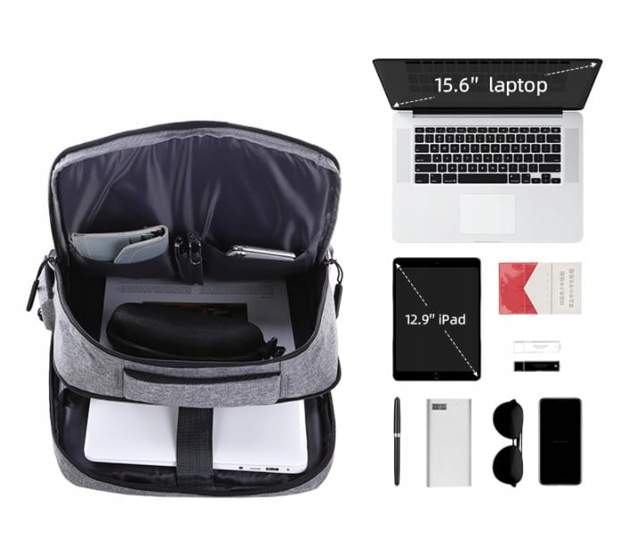 Backpack Laptop Bag 2w1 Gray USB 15 15,6 CALI