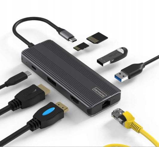 Adapter HUB 8w1 USB-C HDMI Display Port SD HDMI 4K USB 3.0 Gigabit Ethernet RJ-45 LAN 1000 Mbps 75 HZ