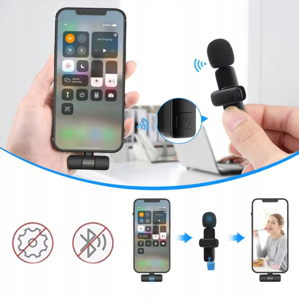 Mini Microphone Lavalier Bezprzewodowy Condenser Phone for Computer USB-C Zenwire TrueTone K1