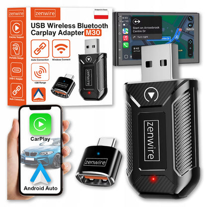 Mini Adapter Carplay Android Auto Bezprzewodowy CarLink Audio USB USB-C 10m Zenwire M30