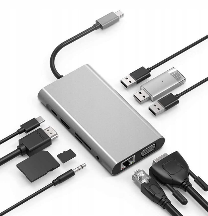 HUB USB-C 11w1 Adapter HDMI 4K VGA Jack SD Gigabit Ethernet RJ45 USB 3.0 for MacBook M1 M2 M3