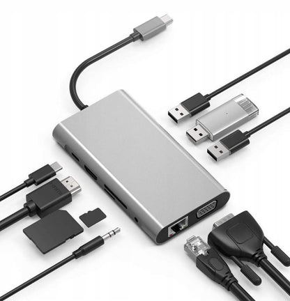 HUB USB-C 11w1 Adapter HDMI 4K VGA Jack SD Gigabit Ethernet RJ45 USB 3.0 for MacBook M1 M2 M3