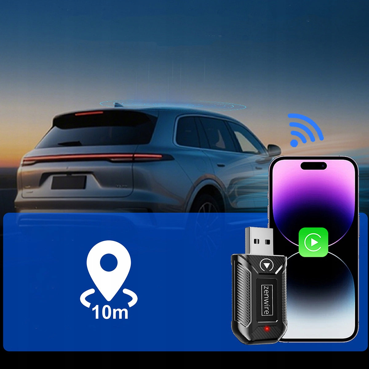 Mini Adapter Carplay Android Auto Bezprzewodowy CarLink Audio USB USB-C 10m Zenwire M30