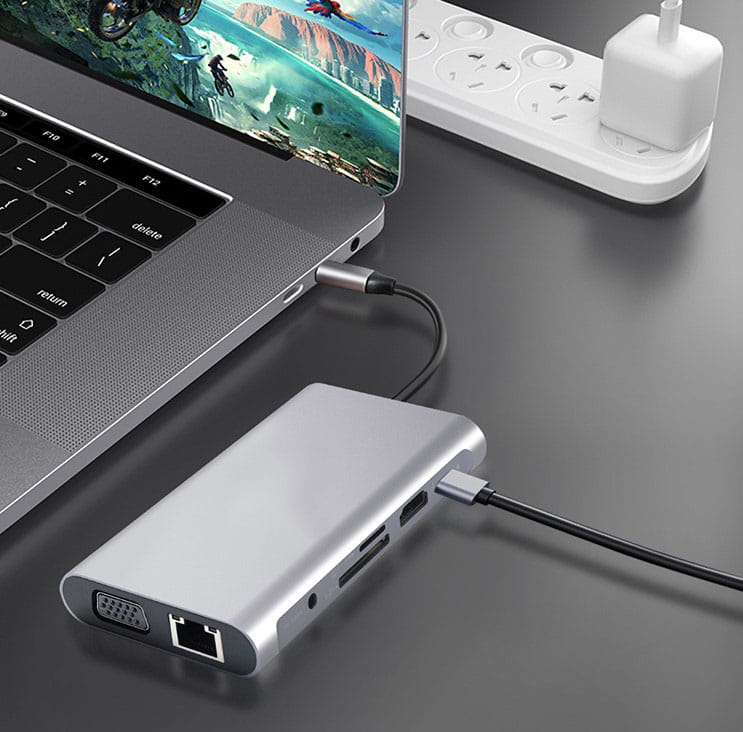 HUB USB-C 11w1 Adapter HDMI 4K VGA Jack SD Gigabit Ethernet RJ45 USB 3.0 for MacBook M1 M2 M3