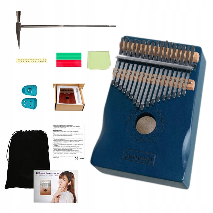 Kalimba African Thumb Piano Instrument Afrykański Pianino Zanza Mbira 17-Key Blue K-02B