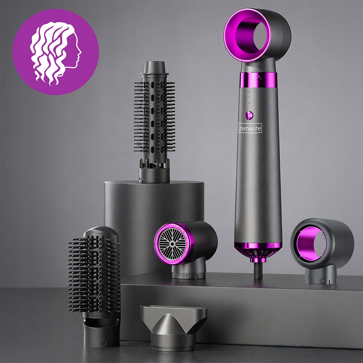 5-v-1 dryer in likalnik for lase with Ionic in brush for straightening hair - powerful set ZENWIRE KS-Q7