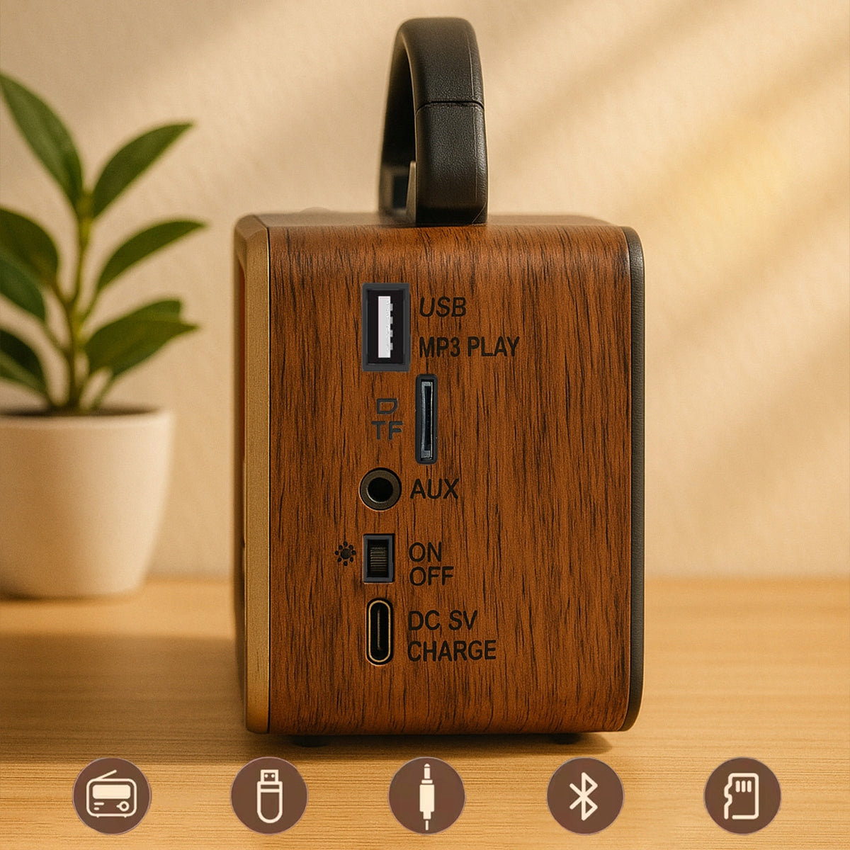 Radio Retro FM Solar Bluetooth Przenośne Battery-Powered Kitchen Antenna USB-C Zenwire BT-S060