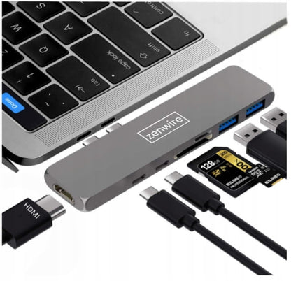 7-v-1 Adapter USB-C, HDMI 4K, SD, Thunderbolt 3.0, USB 3.0 for MacBook Pro, Air, M1, M2, M3 - Zenwire BYL-2011N