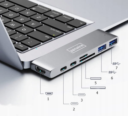 7-v-1 Adapter USB-C, HDMI 4K, SD, Thunderbolt 3.0, USB 3.0 for MacBook Pro, Air, M1, M2, M3 - Zenwire BYL-2011N