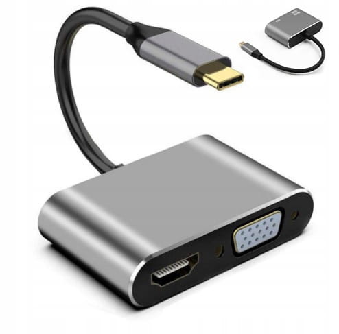 Adapter HUB Adapter USB-C 2W1 HDMI 4K VGA M1