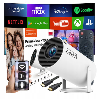 Portable Mini Projector Android TV Wifi 6 Projector 360 Full HD 4K Bluetooth Zenwire HY300 Pro 360