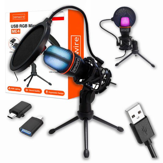 Microphone Condenser Studio for Computer PC Gamingowy RGB USB-C USB 3.0 Zenwire ME4