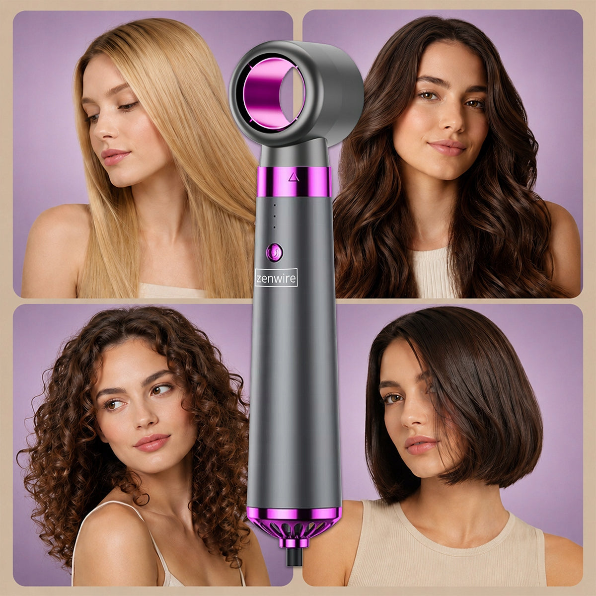 5-v-1 dryer in likalnik for lase with Ionic in brush for straightening hair - powerful set ZENWIRE KS-Q7