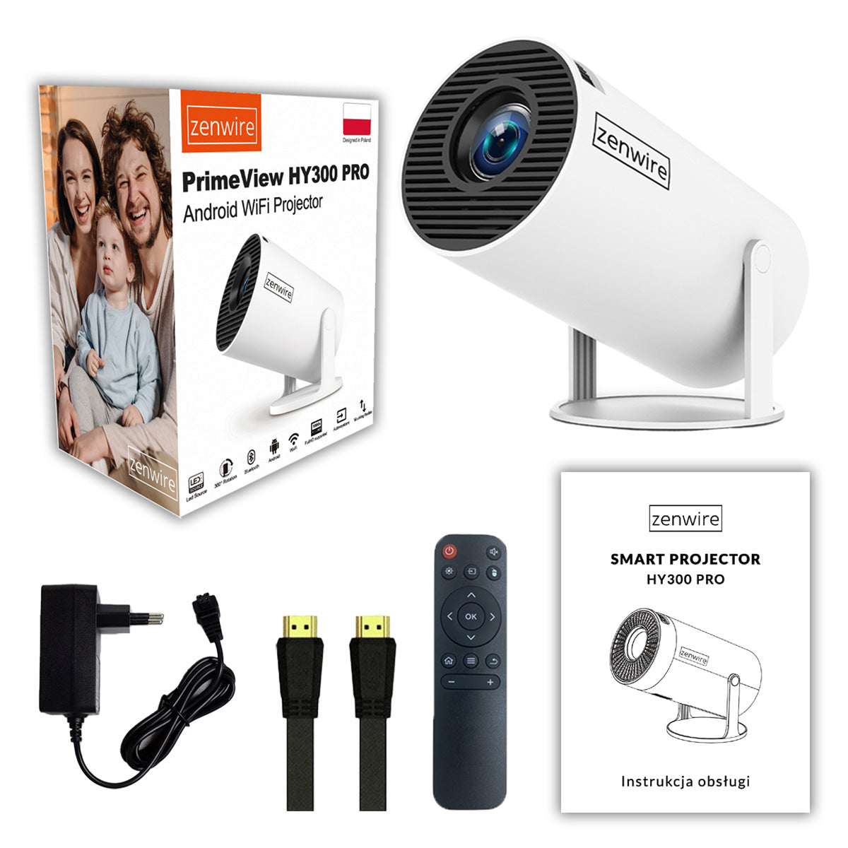 Portable Mini Projector Android TV Wifi 6 Projector 360 Full HD 4K Bluetooth Zenwire HY300 Pro 360
