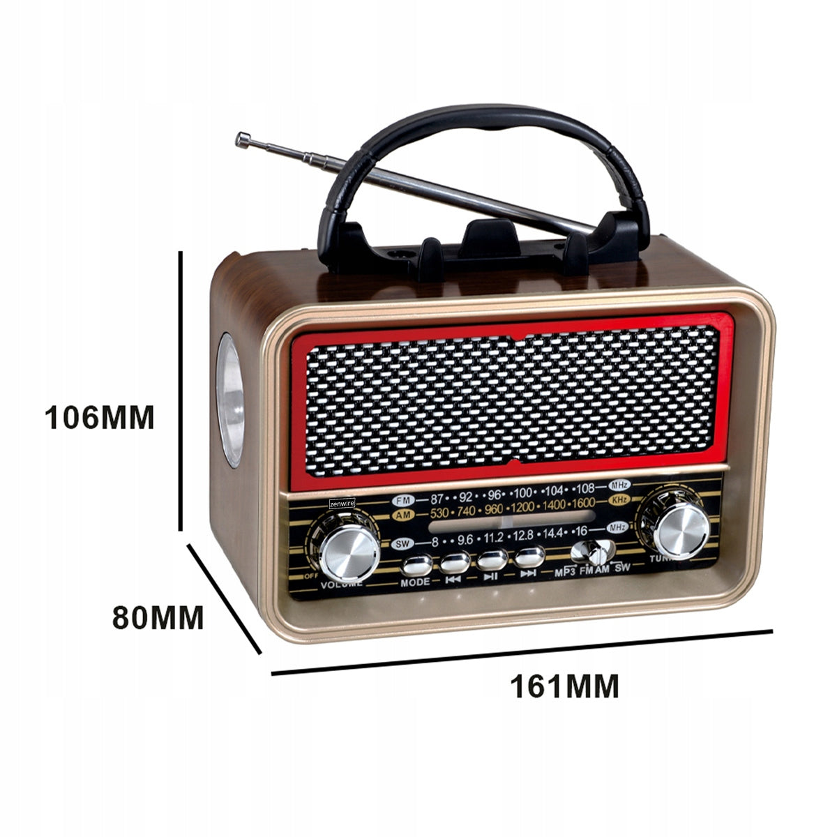 Radio Retro FM Solar Bluetooth Przenośne Battery-Powered Kitchen Antenna USB-C Zenwire BT-S060
