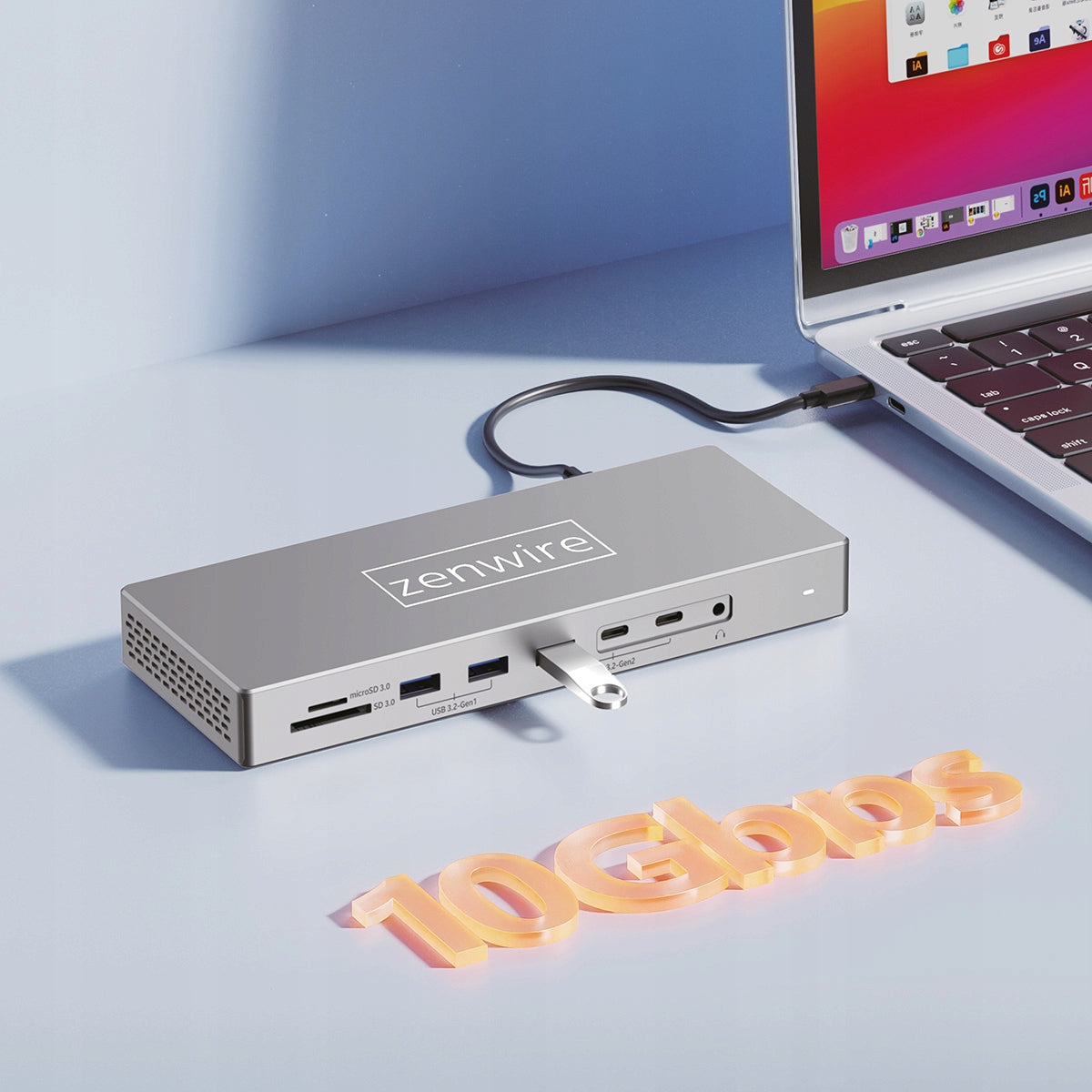 Docking Station Hub USB-C 16w1 2x HDMI 4K 60Hz Display Port 1.4 USB SD Jack Zenwire BS-HD1601