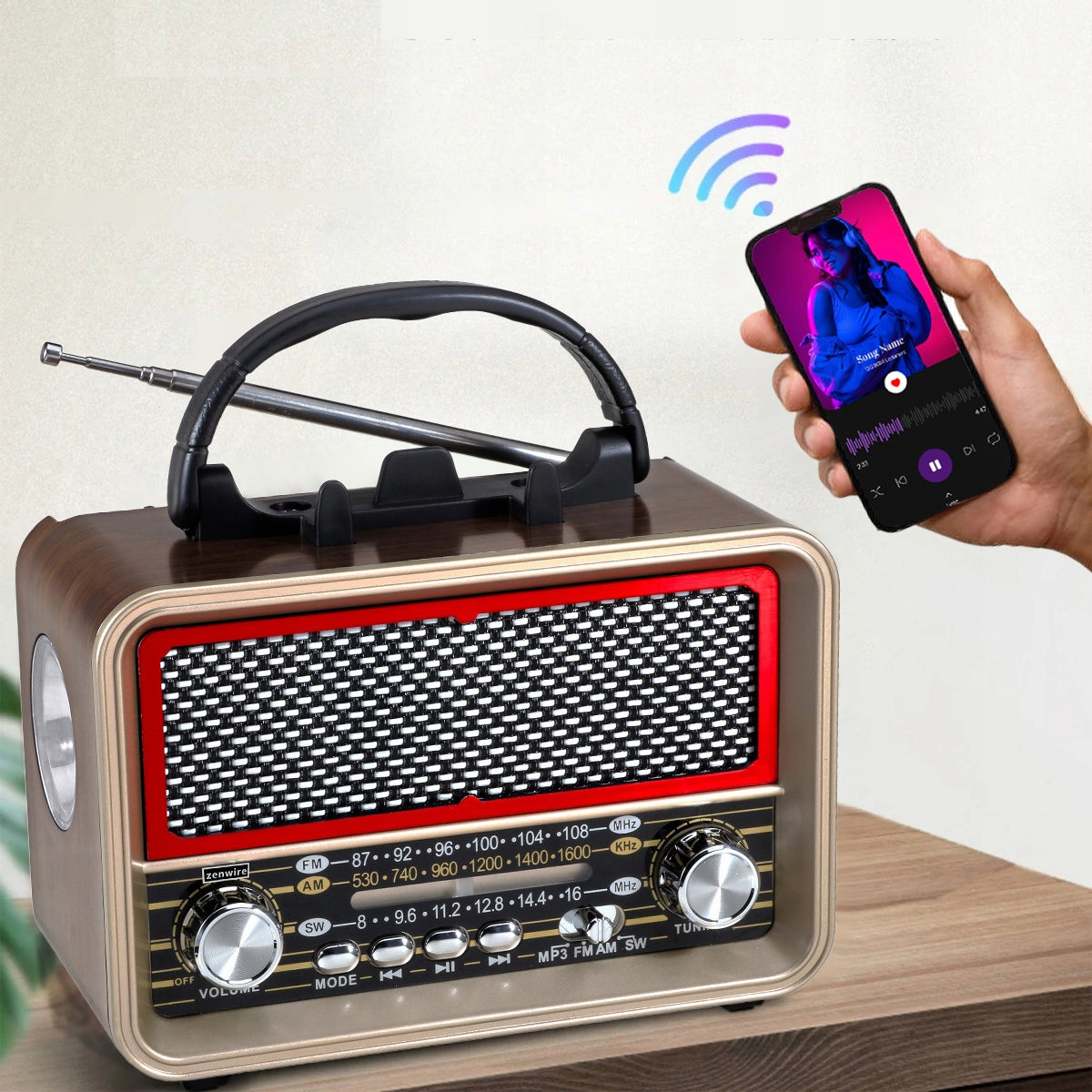 Radio Retro FM Solar Bluetooth Przenośne Battery-Powered Kitchen Antenna USB-C Zenwire BT-S060