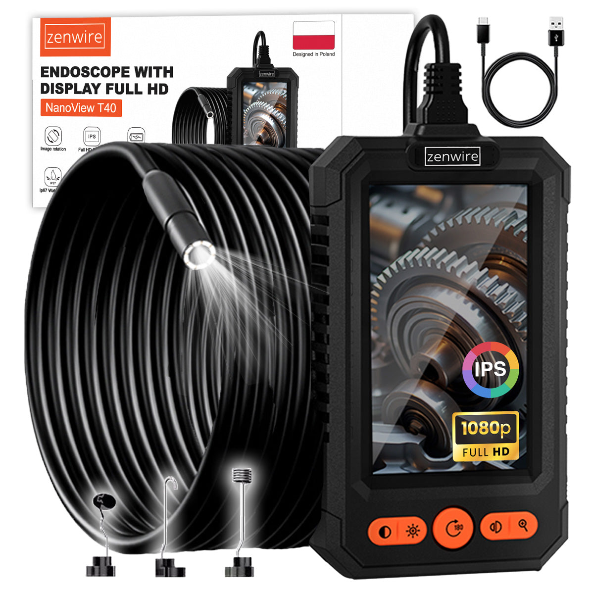 Camera Inspection Endoscope Workshop Inspection Endoscope for Pipes Silnika Full HD IPS USB-C 5m Zenwire T40
