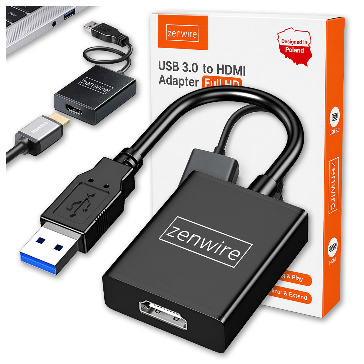 Adapter KONWENTER USB 3.0 NA HDMI KARTA GRAFICZNA Zenwire ZC-10