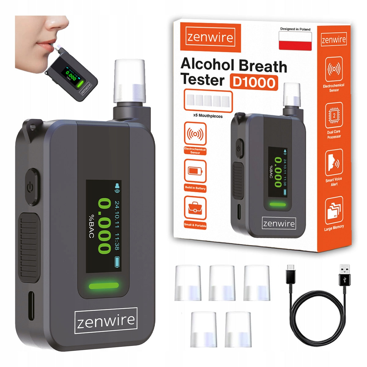 Policijski Breathalyzer AI Breathless Professional 6x mouthpieces