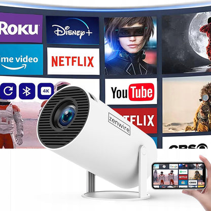 Portable Mini Projector ANDROID 13 WiFi Projector OBROTOWY FULL HD 4K Bluetooth Autokeystone 4D Zenwire R1 360