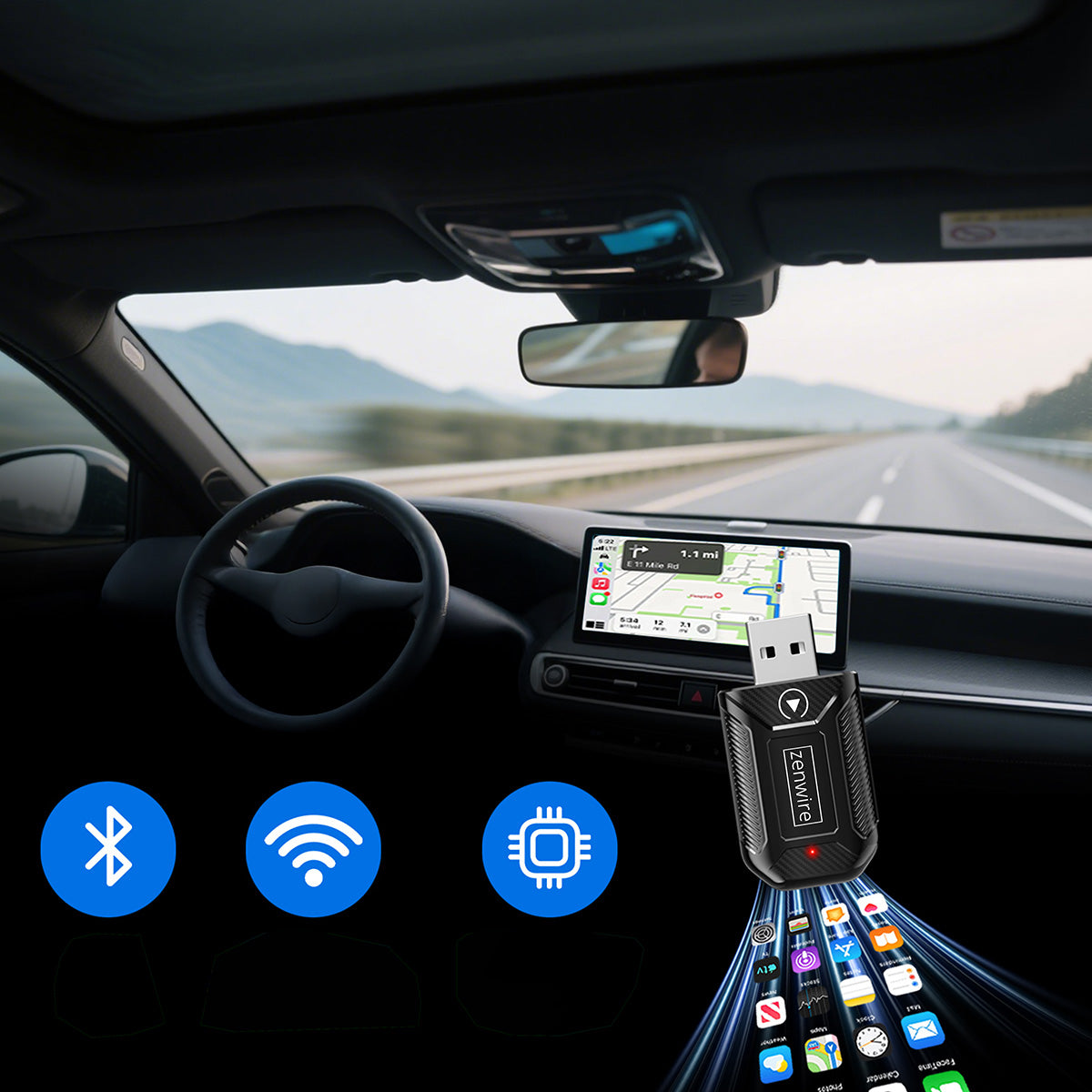 Mini Adapter Carplay Android Auto Bezprzewodowy CarLink Audio USB USB-C 10m Zenwire M30