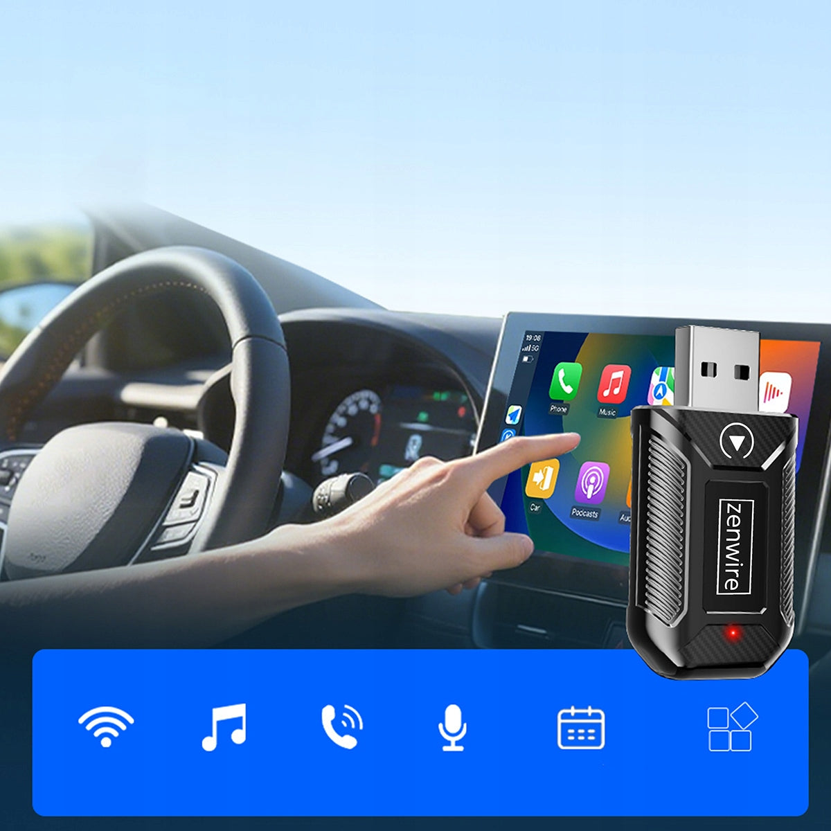 Mini Adapter Carplay Android Auto Bezprzewodowy CarLink Audio USB USB-C 10m Zenwire M30