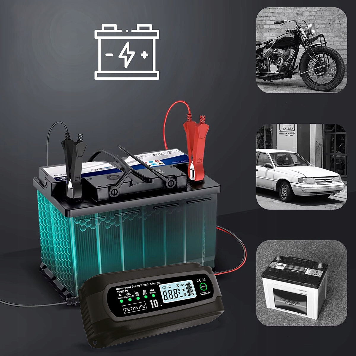 Battery Charger Charger Battery Car with Repair Mode 12V 24V 10A Zenwire JMD-10