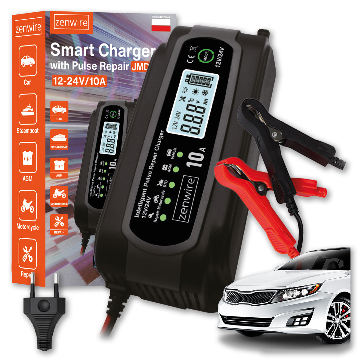 Battery Charger Charger Battery Car with Repair Mode 12V 24V 10A Zenwire JMD-10