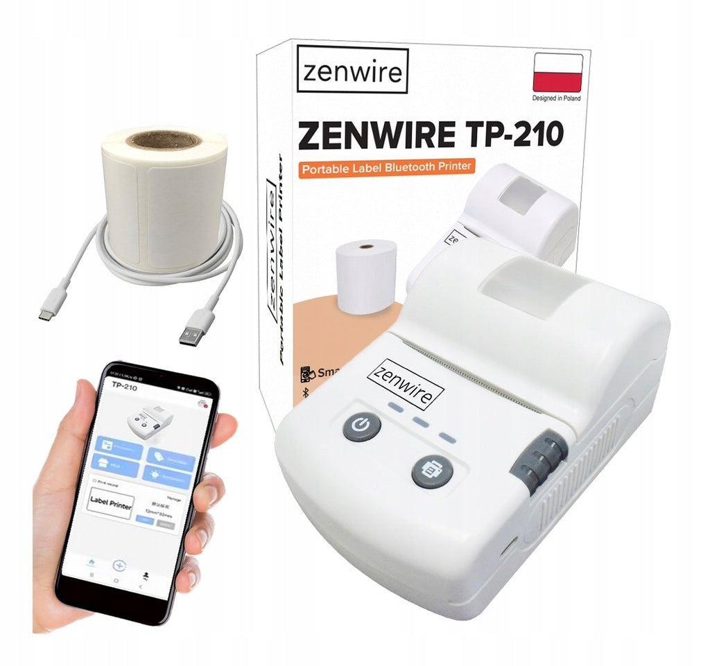 Mini Printer Labels Portable Thermal Bluetooth USB-C with built-in 1500 mAh battery Zenwire TP-210