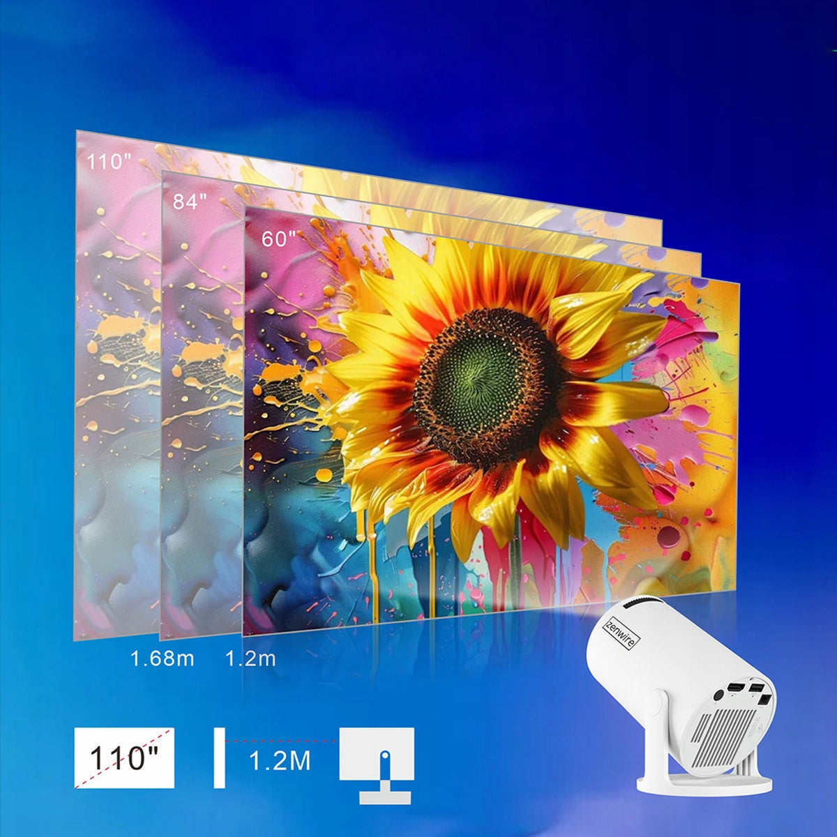 Portable Mini Projector Android TV Wifi 6 Projector 360 Full HD 4K Bluetooth Zenwire HY300 Pro 360