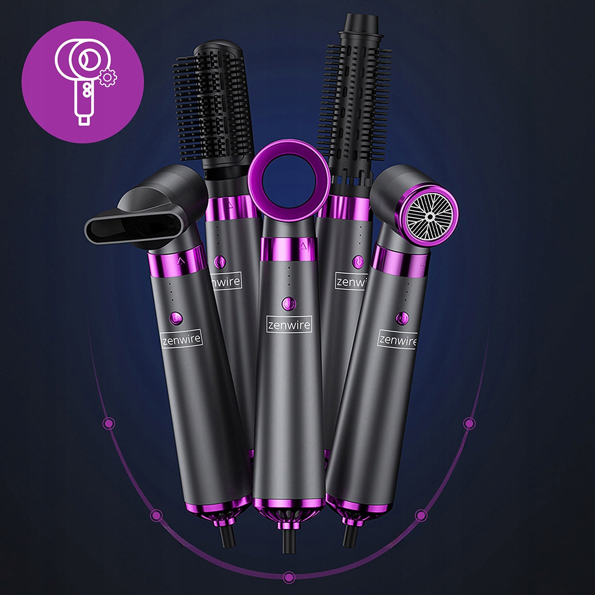 5-v-1 dryer in likalnik for lase with Ionic in brush for straightening hair - powerful set ZENWIRE KS-Q7