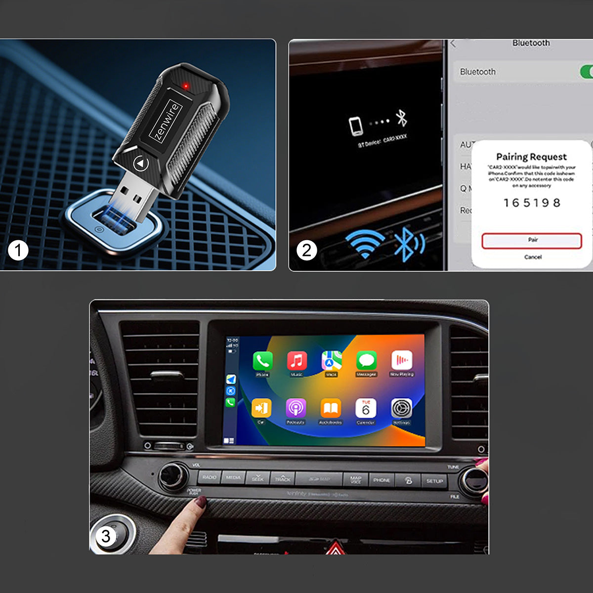 Mini Adapter Carplay Android Auto Bezprzewodowy CarLink Audio USB USB-C 10m Zenwire M30