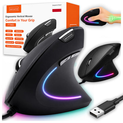 Mouse Vertical Vertical Ergonomic Wired Zenwire X5 F7043
